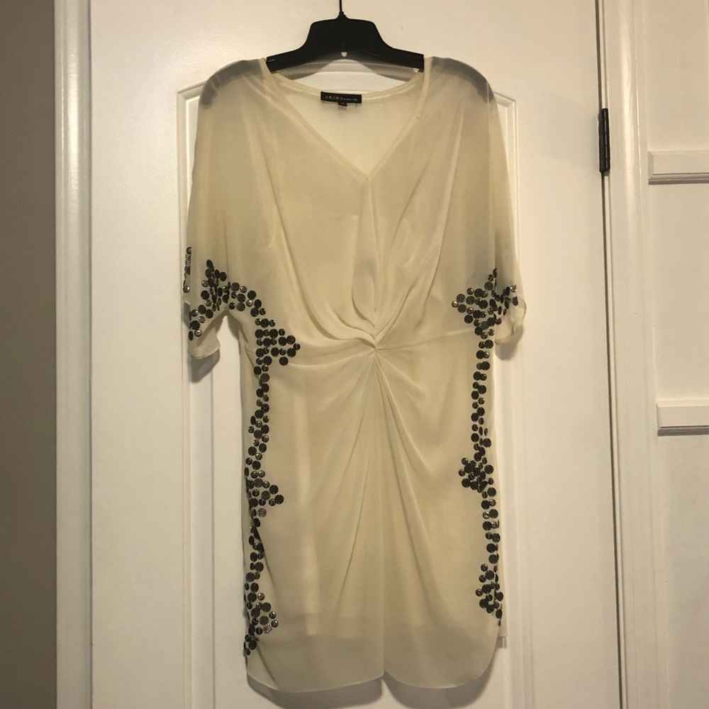 Akira Sheer Beaded Mini Dress